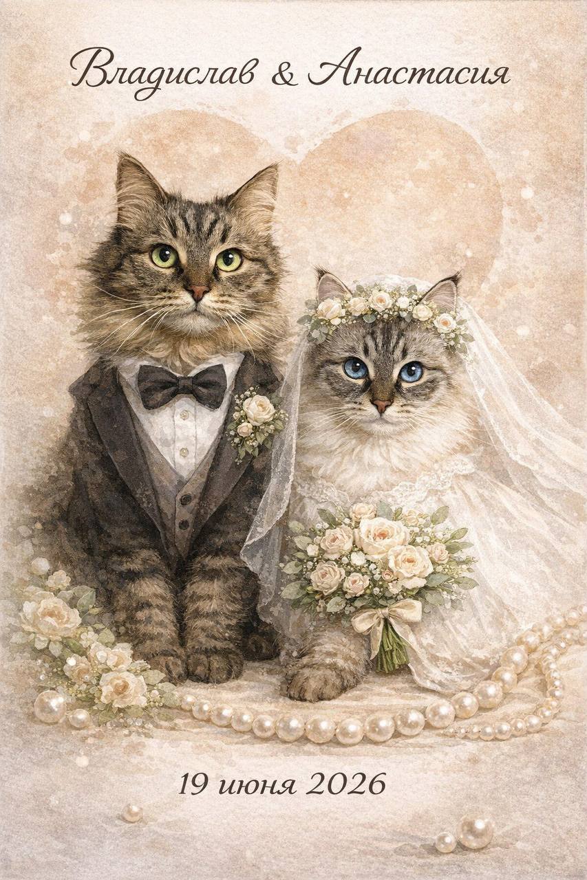Коты невеста и жених в свадебных нарядах